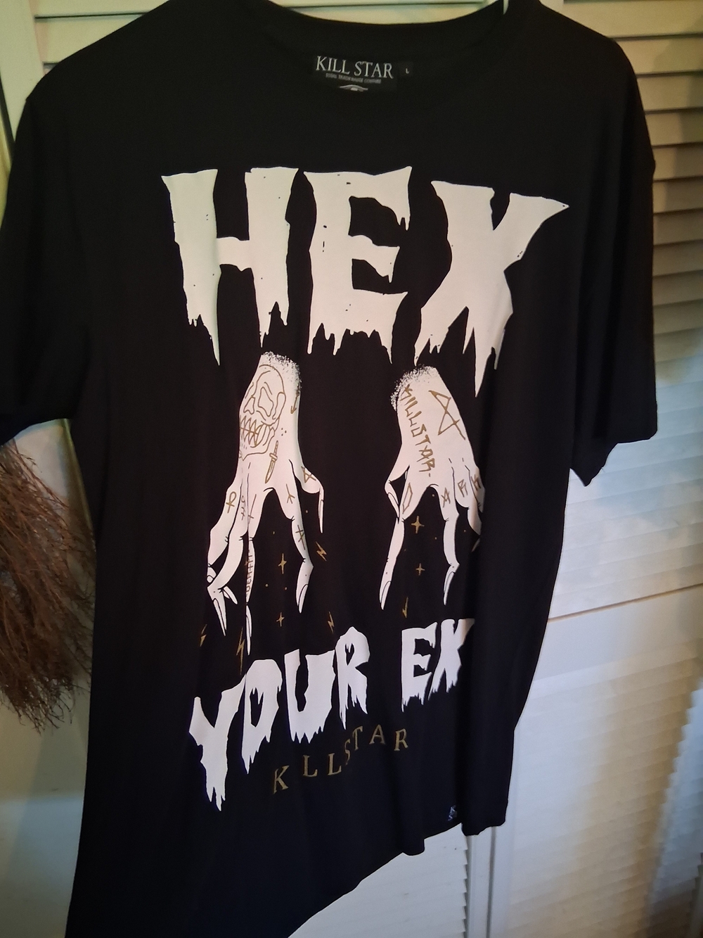 Killstar Black Graphic 'HEX Your Ex' Tee with White & Gold Print
